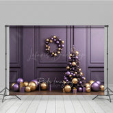 Lofaris Elegant Christmas Photography Backdrop Purple and Gold Ornaments with Xmas Tree Modern Holiday Studio Photo Prop